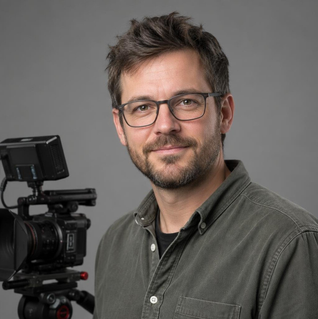 Studio portrait of a Belgian man camera operator